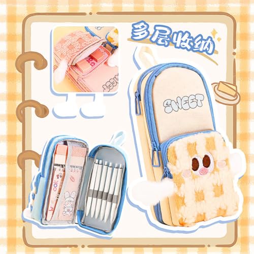 Image of Three Layer Premium Canvas Pencil Pouch with Small Hand for School Girls and Boys, Cute Aesthetic Stationery Items Kit Case, Large Capacity Stationary Pencil Box for Kids Gifts (Sweet Pink)