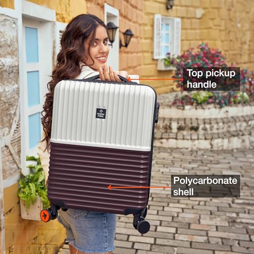 Image of Nasher Miles Istanbul Hard-Sided ABS and PC Cabin Luggage 20 inch | 55cm | 8 Wheels Small Trolley Bag for Travel | Suitcase (Cream Brown)