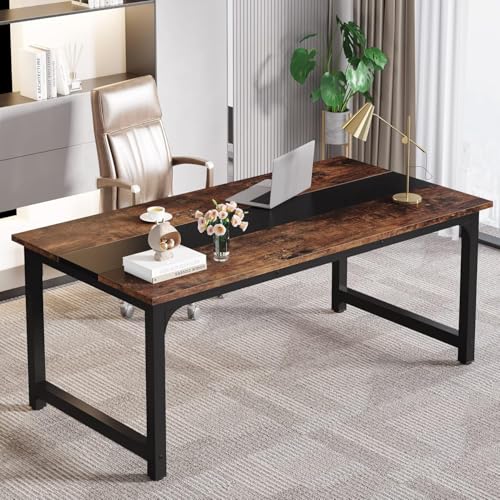 LITTLE TREE 63 Inch Large Executive Office Desk, Simple Computer Workstation with 31.5 inch Extra Wide Desktop for Home Office