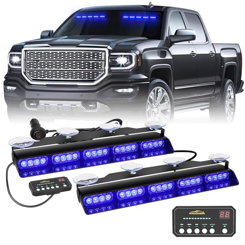 XRIDONSEN 2x 17 inch Blue Emergency Lights 40 LED Dash Strobe Lights