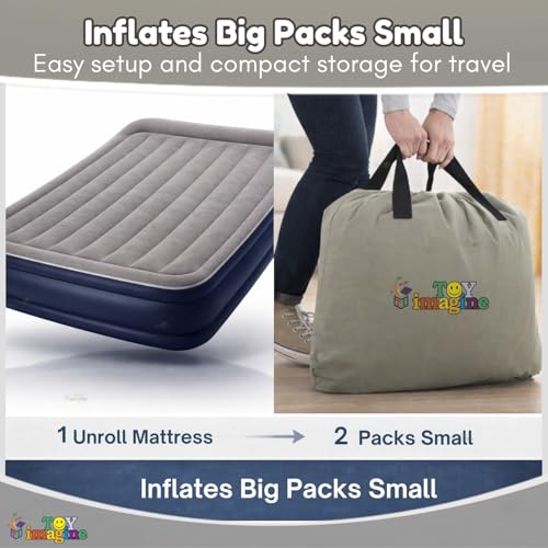 Image of Toy Imagine Inflatable Queen Air Bed with Electric Pump 6.66ft L x 5ft B Comfortable Raised Air Mattress for Guests, Indoor Use, Travel & Camping | Soft Flocked Surface