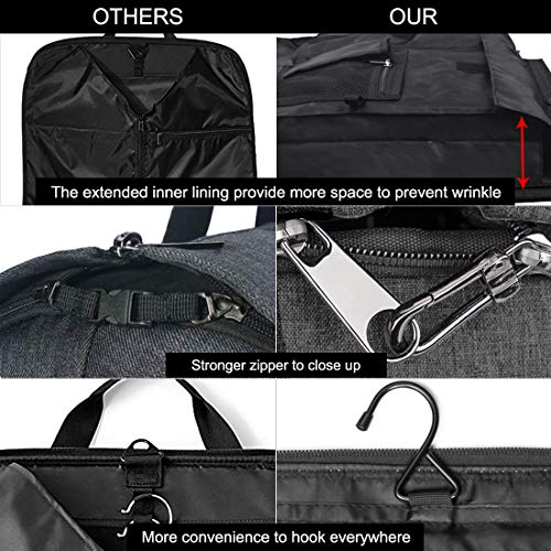 Carry On Garment Bag Convertible Large Suit Bags for Men Women Waterproof 2 in 1 Travel Duffle Bag Weekend Bag with Shoe Compartment Black