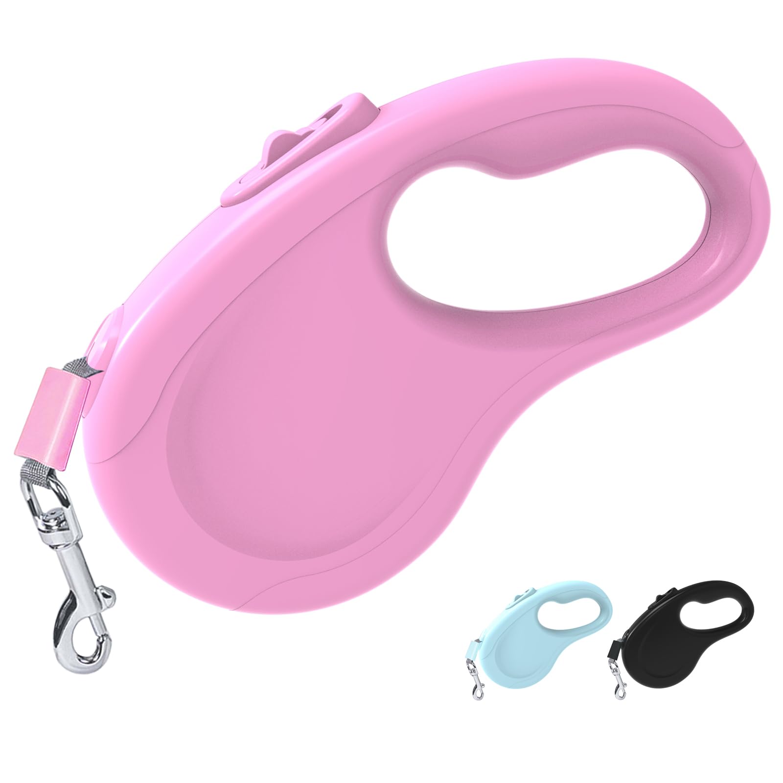 Retractable Dog Lead, 16Ft/5M Light Weight Retractable Lead for Small Medium Dogs Up to 50lbs, Strong Nylon Tape 360° Tangle-Free One-Hand Brake (Pink)