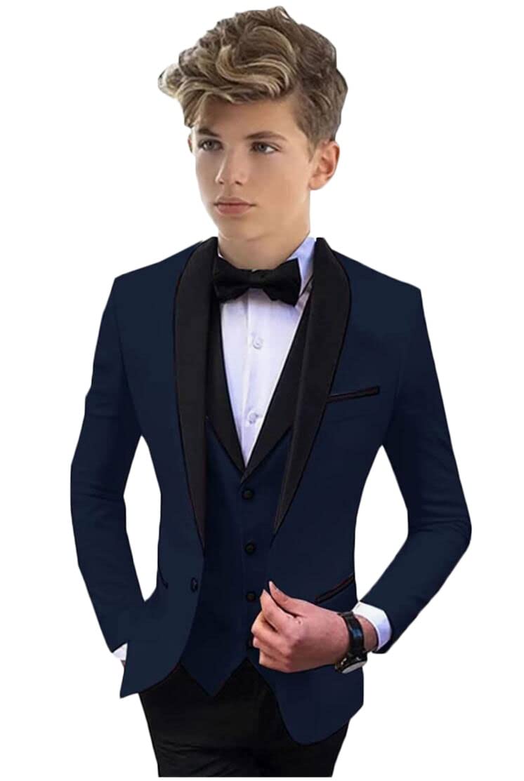 Abito formale con risvolto scialle per ragazzi 3 PC giacca gilet pantaloni ragazzi vestito da festa smoking da sposa vestito per bambini