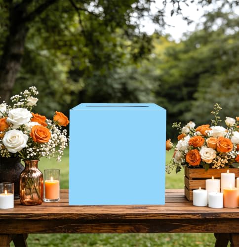 Image of SietDESEO Light Blue Card Box for Graduation Large Cardboard Gift Card Box Holder for Wedding Reception Birthday Graduation Baby Shower Raffle Ticket Box with Slot