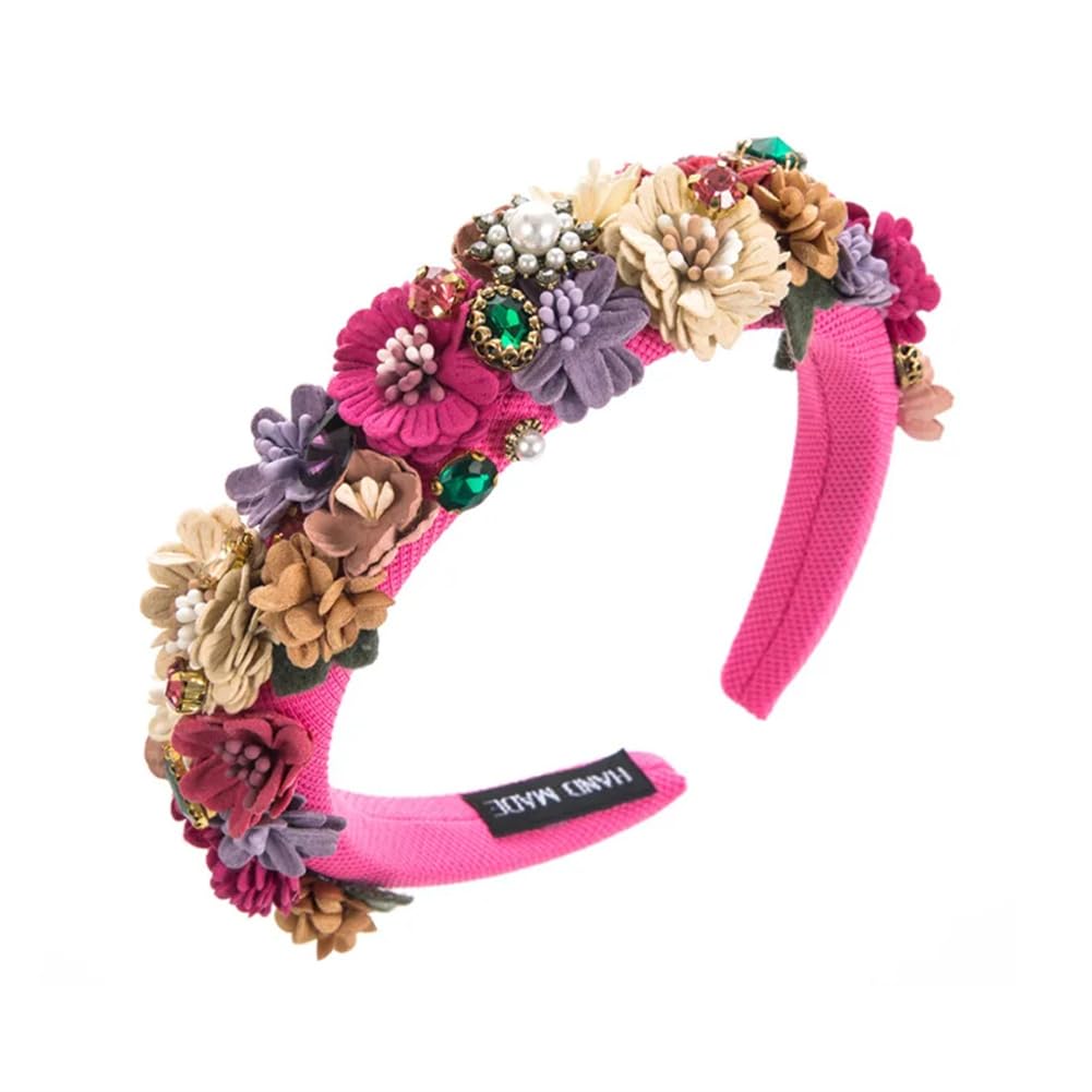 Wysokiej jakości ozdobna opaska do włosów dla kobi Kobiety Dziewczęta Styl Vintage Kwiat Perła Opaska na Głowę Wielokwiatowe Aplikacje Akcesoria Do Włosów(Rose Red)
