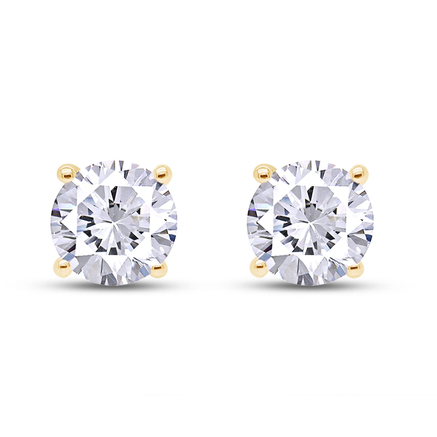 SAVEARTH DIAMONDSSAVEARTH DIAMONDS Stud Earrings 0.60ct-4.00ct, 18K Gold Plated 925 Sterling Silver Screw Back, Lab Round Cut Brilliant D Color VVS1 Clarity Created Moissanite Diamond Earrings Studs for Women Men