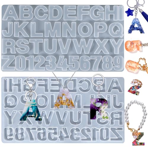 ZQYSING Alphabet Molds Large Reversed Letter Number Alphabet Silicone Molds with Hole for Epoxy Resin Casting Keychain Jewelry Pendant Gift Making
