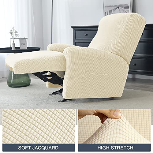 Stretch Recliner Cover, 4-Piece Sofa Covers Thick Single Seat Couch Cover Soft Jacquard Recliner Slipcover (Beige) #TOP2