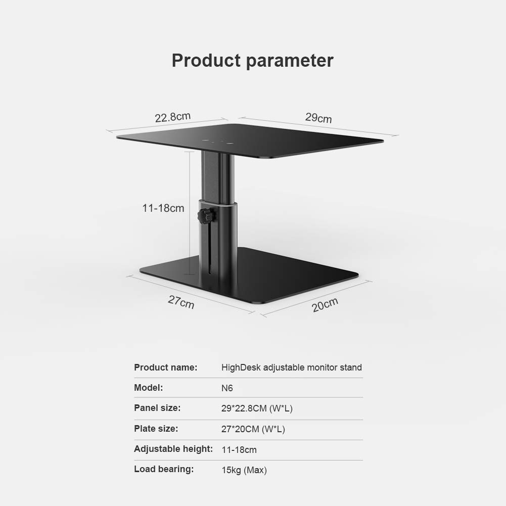 Nillkin Supporto per monitor da scrivania, regolabile in altezza, supporto ergonomico in alluminio per PC, computer, TV, iMac, laptop, HP, Lenovo e tutti gli schermi, nero