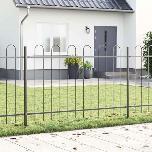 vidaXL Gartenzaun mit Bogenoberteil Grau 5,1x0,8 m Stahl