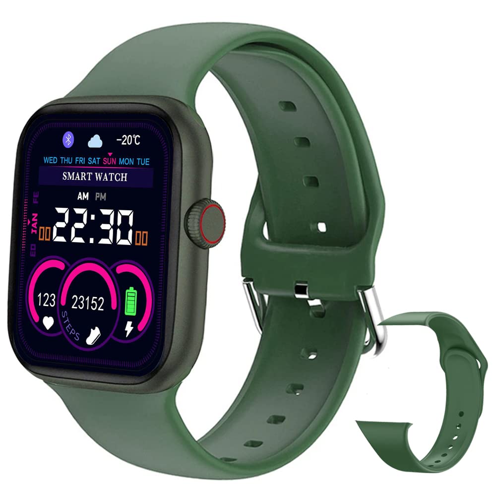 Smart Watch Bluetooth Watch with Text and Call, Qidoou 1.75'' Touchscreen Fitness Tracker with Heart Rate/Sleep Monitor Sports Watch for Women Men Kids Compatible with Android iOS Phones (New-Green)