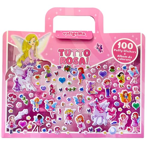 EURO PUBLISHING Valigetta Puffy Stickers Tutto Rosa - cm 25,5x18,5 (include 1 album da colorare +100 puffy stickers attacca e stacca)