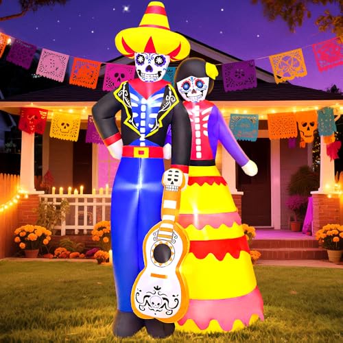 6FT Halloween Inflatable Decoration Dia de Los Muertos Ghost Couple of The Dead Decorations Built in LED Lights for Halloween Party Indoor Outdoor Garden Yard Lawn Dcor