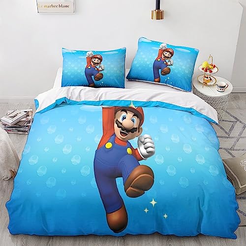 Super Mario Bros Juego De Ropa De Cama para con Impresión En 3D, 3 Piezas De Funda para Edredón con Cremallera, Microfibra para Juegos Familiar Y NiñosDouble(200x200cm)