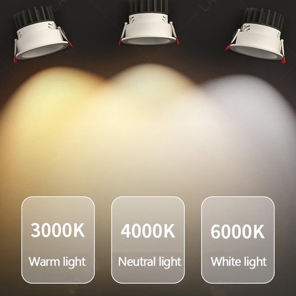 XBTGS 5 pezzi di luce LED rotonda, copertura deflettore di illuminazione da incasso LED regolabile da 12 W, luce da incasso tipo occhio di bue, faretto di luce diurna retromarcia, bianco