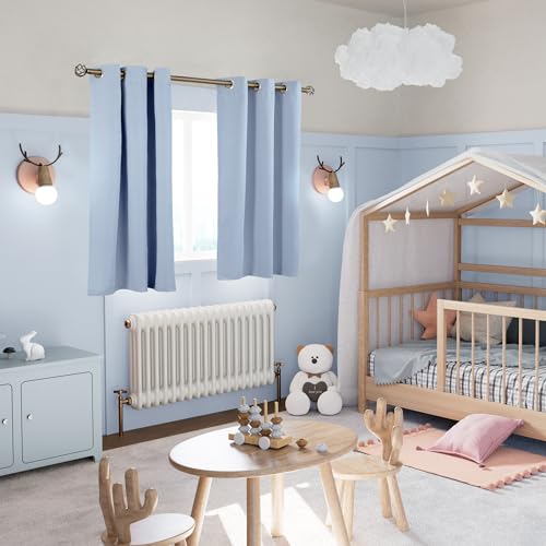 Image of YoungsTex Light Blue Darkening Curtains 45 Inch Long - Short Length Thermal Insulated Drapes with Grommet Blackout Privacy for Bathroom Bedroom Window, 2 Panels, 42 x 45 Inch