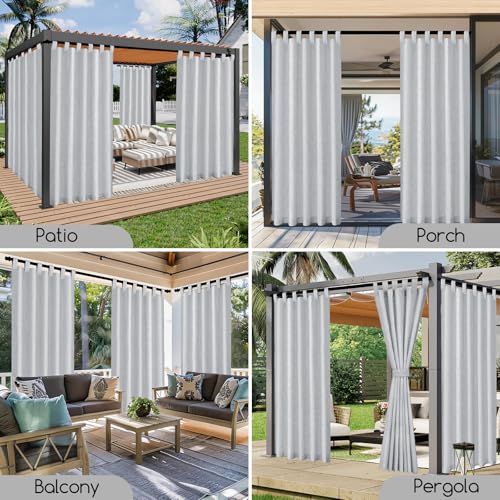 Outdoor Vorhang Wetterfest, 2er Set Stück Leinenvorhänge, Outdoor Vorhänge Wasserdicht mit Ösen, Sonnenschutz Sichtschutz outdoorvorhänge für GardinenTerrasse Balkon Pavillon Pergola(132x215cm, Grau)