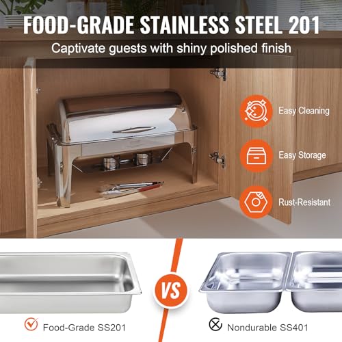 VEVOR Edelstahl Chafing Dish Set 7,5 L, 1 Stk. Speisenwärmer Wärmebehälter Suppenwärmer, Speisen Warmhaltebehälter Suppentopf Chafing Dishes Set mit 2 Brennstoffbehälter für Catering, Buffet. Party – Bild 4
