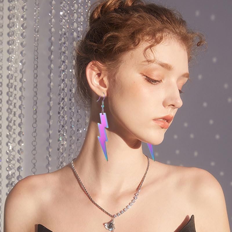 ONLYJUMP Neon Lightning Bolt Drop Earrings for Women 80s 90s Lightweight Vintage Minimalist Stainless Steel Geometric Statement Earings 80's Retro Party Jewelry Gifts - Image 2