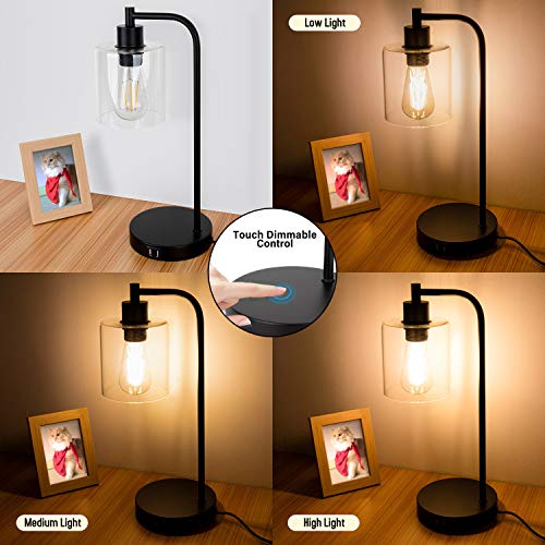 image for MAXvolador Industrial Touch Control Table Lamp, Dual USB Charging Port