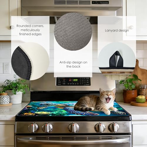 Image of Nuxovilar Stained Glass Turtle Stove Cover Diatomaceous 28.65x20.47 In | Glass Protector Countertop Mat Counter Saver Cooktop Cover Kitchen Prep Space Room (Stained Glass Turtle)