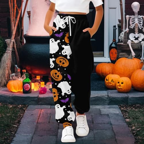 Girls Halloween Sweatpants Casual Unisex Kids Elastic High Waisted Baggy Jogger Cute Ghost Pumpkin Print Lounge Trousers2