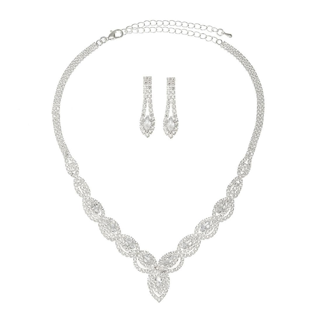 KGDUYC Conjunto Joyas Mujer Nupcial- para Boda Collar de Diamantes de Imitación para Boda para Mujeres Collares y Aretes de Diamantes de Imitación de Plata para Novia Juegos de Joyas
