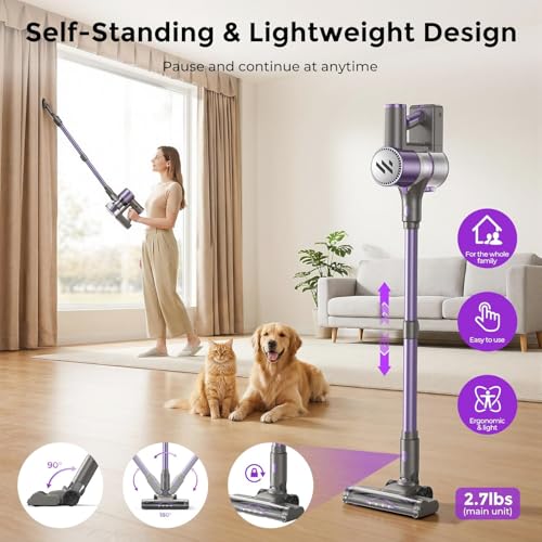 Image of Cordless Vacuum Cleaner,Vacuum Cleaner for Home with Brushless Motor,Lightweight Stick Vacuum with Self-Standing and Touch Screen,Hardwood Floor Vacuum for Pet Hair,Carpets,Tile(Wisteria Purple)
