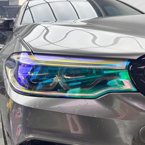 Image of HOME13 Self Adhesive Auto Car Tint Headlight Taillight Fog Light Vinyl Smoke Film Sheet Sticker Cover Car & Bike Protection Film (Chameleon Green, 24x100 inch)