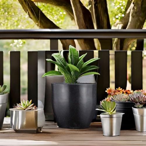 Image of Go Hooked Pluto Black Indoor Planter Pot 15 Inch | Lightweight Modern Round Plant Pot for Living Room, Balcony & Office | Decorative Polymer Pot for Live & Artificial Plants