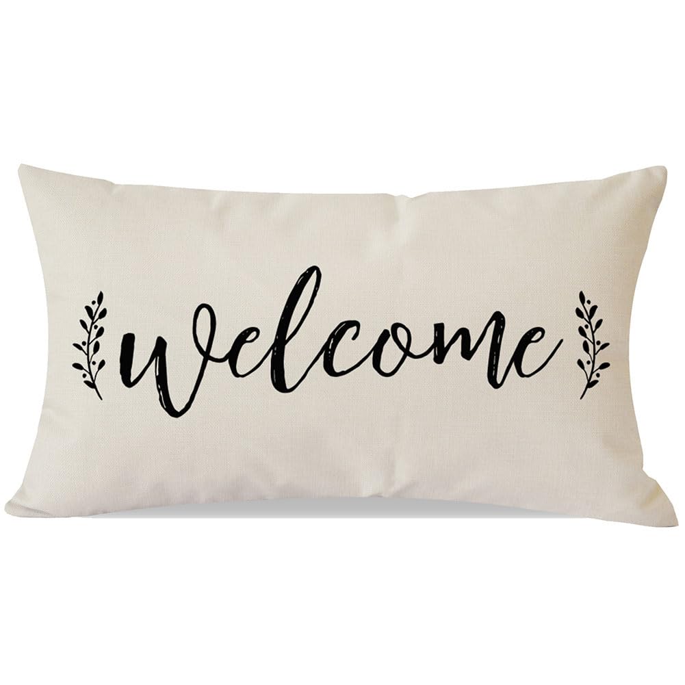 PANDICORN Welcome Throw Pillow Covers 12x20 Inch Modern Farmhouse Outdoor Front Porch Patio Decorations Lumbar Decorative Throw Pillows Cases Cushion