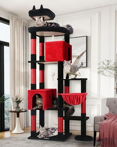 Image of Globlazer Gothic Giant Cat Tree for Indoor Large Cat, 83in, F83, Blood-Goth | XXL Cat Tower with 9 Scratching Posts for 20lb+ Heavy Duty Large Adult Cats