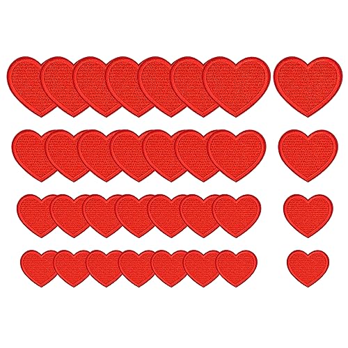 32 pièces de motifs brodés en rouge cœur, patchs à coudre, motifs de couture pour vêtements, accessoires de décoration DIY, adaptés aux vêtements, chapeaux, sacs à dos