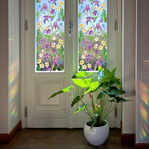 Vinilo decorativo para ventana privacidad flores púrpura miniatura 4