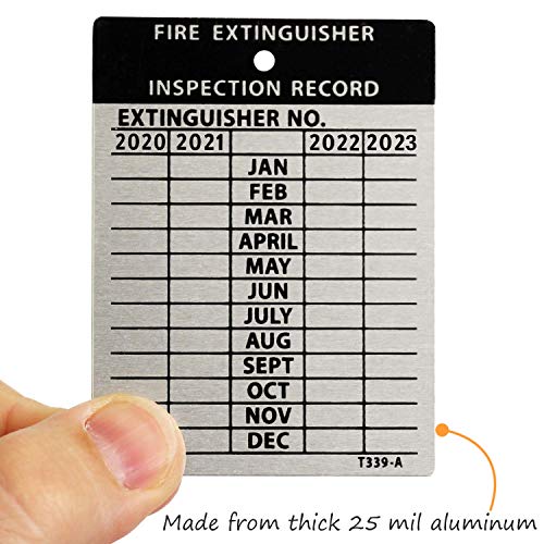 SmartSign Fire Extinguisher Tags, Inspection Tags, Record 4-Year Maintenance Tags, 3 x 2.25 Inches Heavy Duty Aluminum, Pack of 10