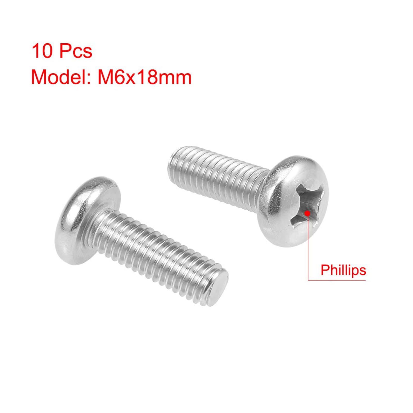 MACHSWON M6x18mm Machine Screws Pan Phillips Cross Head Screw 304 Stainless Steel Round Head Cross Screw Fasteners Bolts 10Pcs - Image 2