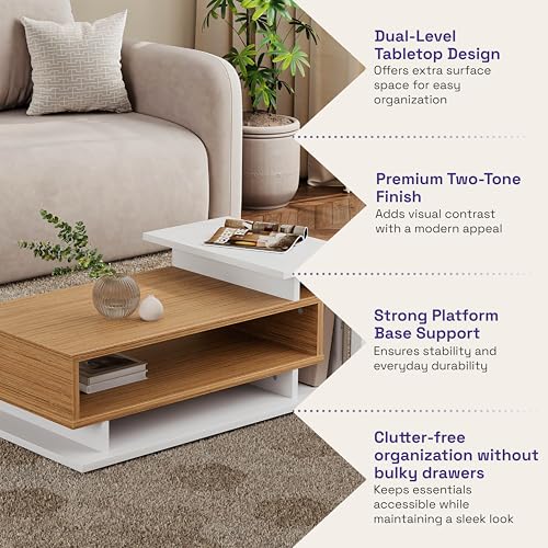 Image of Wakefit Center Table | 1 Yr Warranty | Coffee Table for Living Room Wooden, Tea Table for Living Room Wooden, Sofa Table, Free Installation from Brand, Modern Multi-Functional & Wobble-Free(Storiva)