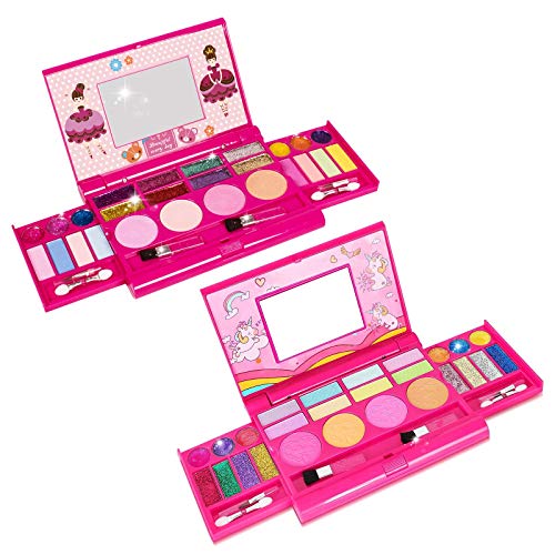 Tomons Kids Washable Makeup Kit, Fold Out Makeup Palette with Mirror, Make Up Toy Cosmetic Kit Gifts for Girls - Safety Tested- Non Toxic