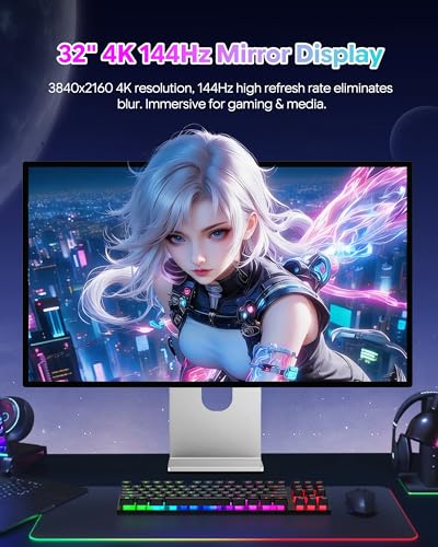 Image of P32K 32'' UHD (3840 x 2160) 4K 144Hz Glossy Monitor, IPS Panel, 10-Bit Color, 99% sRGB, 96% DCI-P3, 139PPI, HDR, Low Blue Light, Eye Care (Minimalist - with Stand)