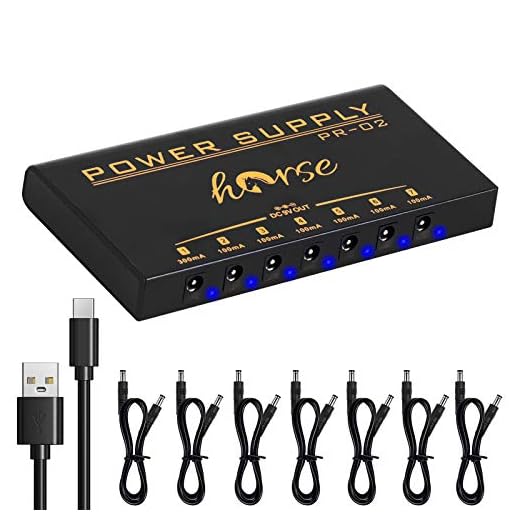 Horse Portable Guitar Pedal Power Supply 7 Isolated DC Output Built-in Rechargeable Battery for 9V Guitar Bass Effect Pedals with Short Circuit/overcurrent Protection and USB Port for iPhone iPad
