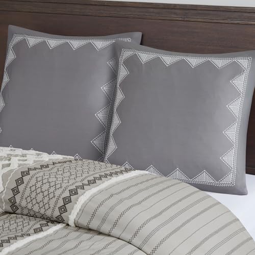 Image of INK+IVY Single 100% Cotton Euro Sham - European Square Decorative Pillow Cover, Hidden Zipper Closure (Pillow Insert NOT Included), Isla, Geometric Gray, 26 inchx26 inch