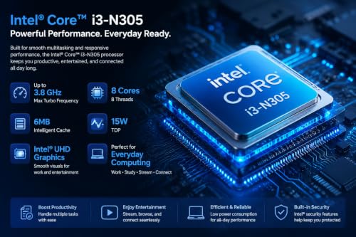 Image of Lenovo 15.6 inch FHD Business Laptop, 8-Core Intel Core i3-N305, 8GB DDR5, 128GB SSD, Numeric Keypad, Thin & Lightweight, Win 11 with Microsoft 365