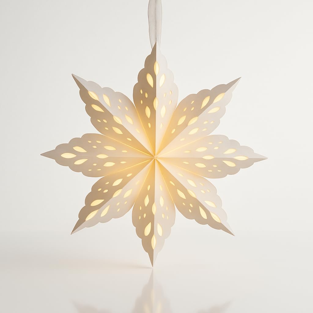 Tim Home Weihnachtsstern beleuchtet aus Papier 39 cm - warmwei mit 20 LEDs  und Timer, batteriebetrieben - LED Papierstern fr Fensterdeko hngend -  kabellos, stimmungsvolle Weihnachtsdeko in Wei : Amazon.de: Beleuchtung