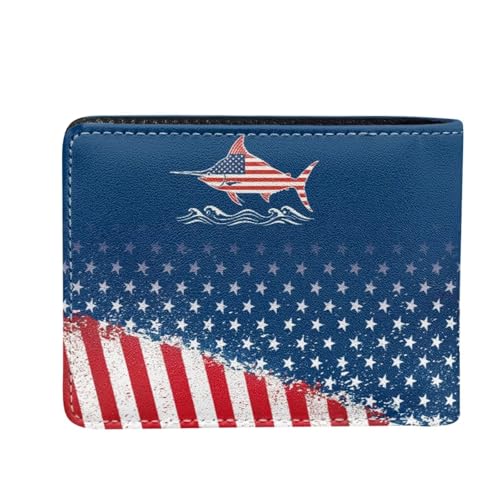 Image of Coldinair USA Flag Fish Leather Wallet for Teen Boys Kids Purse Wallets Leather Boys Bifold Wallet Credit Card Cash Id Holder Cool Slim Bifold Small Coin Purses,Waterproof