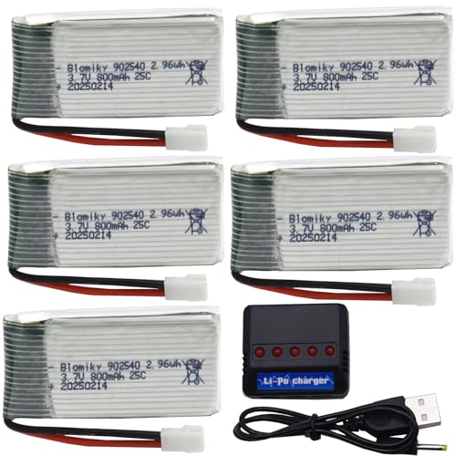 Blomiky 5 Pack 3.7V 800mAh Li-PO 25C MX2.0 Battery and 4 in 