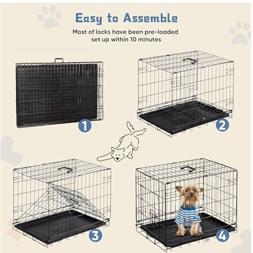 DUMOS Dog Crate, 30 Inch Medium Size Single Door Dog Cage with Plastic Leak-Proof Pan Tray, Folding Small Metal Wire Pet Kennel for Indoor, Outdoor, Travel - Image 7