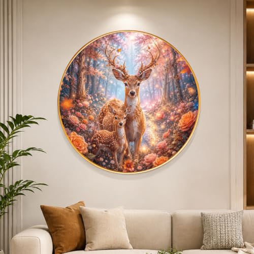 Image of PAINTINGMANTRA Golden Deer Family Vastu Framed Wall Art Painting For Living Room, Symbol of Prosperity, Family Harmony Wildlife Poster with frame for Wall, Decoration item for bedroom & Home, 16 Inch