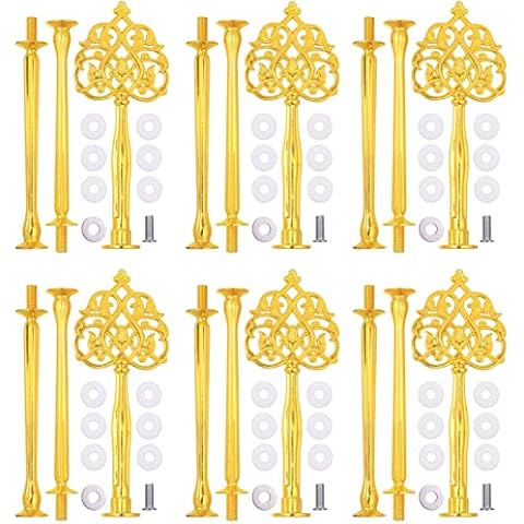 15 Inches 3-Tier Cupcake Golden Stand Hardware Fittings, Metal Mold Scepter Holder DIY Making for Fruit Plate Cake Stand Snack Tray Replacement Parts Tea Party Wedding Decor (6 Sets - Gold Scepter) Cover