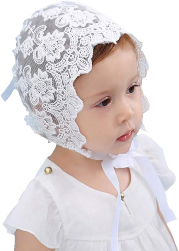 Baby Bonnet Lace Floral Sun Hat with Ribbon Tie Photo Prop Beanie Cap for 0-18M Baby Girls